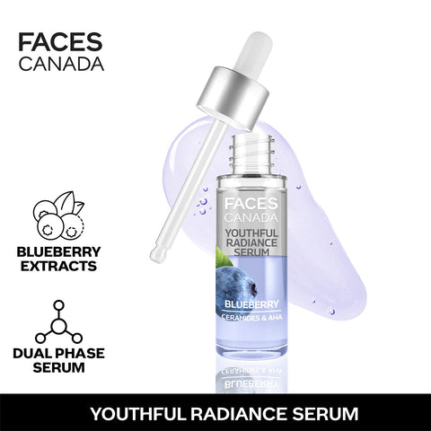 FACES CANADA Youthful Radiance Serum, 27 ml | Blueberry, AHA & Ceramides | Biphasic Face Serum | Anti-Ageing | Brightens, Hydrates, Moisturizes For Younger-Looking, Radiant Skin