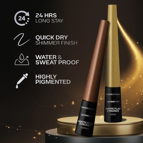 FACES CANADA Ultime Pro Matte Play Eyeliner - Gold, 2.5 ml | Quick Dry | Shimmer Finish | 24 Hr Long Lasting Formula | Precise Felt Tip | Highly Pigmented | Waterproof, Smudgeproof & Sweatproof
