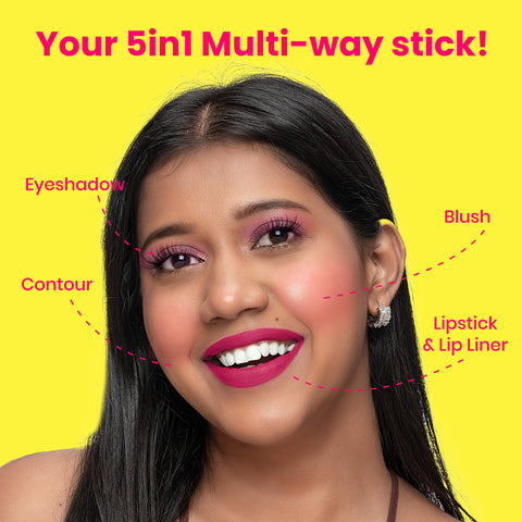 NY Bae 5 IN 1 Lipstick - Happy Hues 01 (6.5 gm) | Creamy Matte | Lip Crayon | Multi-use: Blush, Eyeshadow, Lip Liner, Bronzer | Pink & Red Shades | Travel Kit