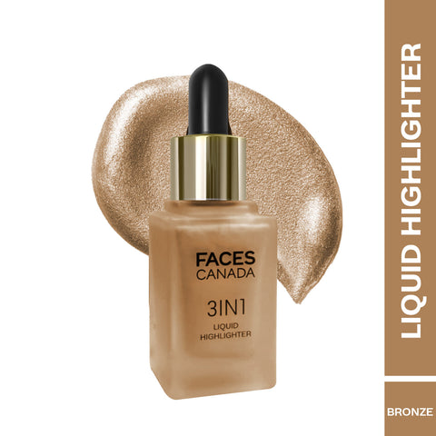 FACES CANADA 3 in 1 Liquid Highlighter – Bronze 02, 18 ml | Primer | Highlighter | Strobe Serum | Luminous Finish | Lightweight Formula | Hydrating | Long Lasting Glow | Easily Blendable