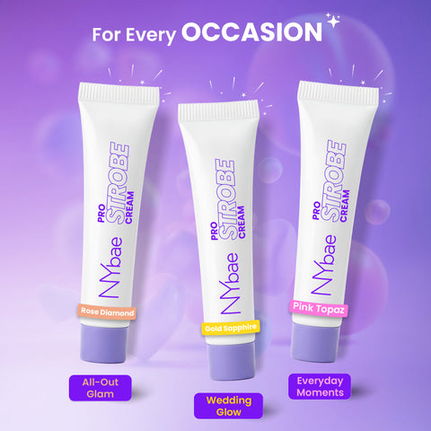 NY Bae Pro Strobe Cream Trial Pack of 3: Pink Topaz, Rose Diamond & Gold Sapphire (10 gm x 3) | Primer + Moisturizer + Highlighter | Dewy Glowing Skin | Instant Glow | Korean Glow, Sun-kissed Glow & Golden Hour Glow | Suited for all Skin Tones