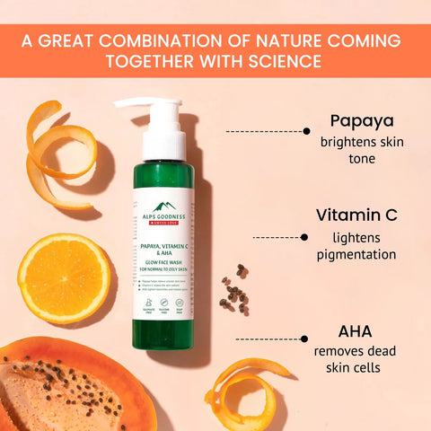 Alps Goodness Vitamin C Glow Face Wash for Normal to Oily Skin with Papaya & AHA (100 ml)
