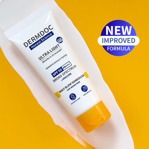 DERMDOC SPF 50 Ultra Light SPF Daily Glow Sunscreen (70 gm) | 50 gm + Extra 20 gm Free | Face Sunscreen | Lightweight | Non-Greasy | 0 White Cast | Oily Skin Friendly | Sunblock | PA+++ | Non-Comedogenic
