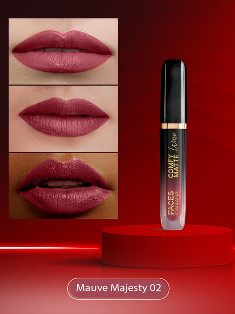 FACES CANADA Comfy Matte Wow Liquid Lipstick Mauve Majesty 02, (3.8 ml) | One Swipe Application | Highly Pigmented | Comfortable Wear | Glides Smoothly | Long Lasting | Transferproof