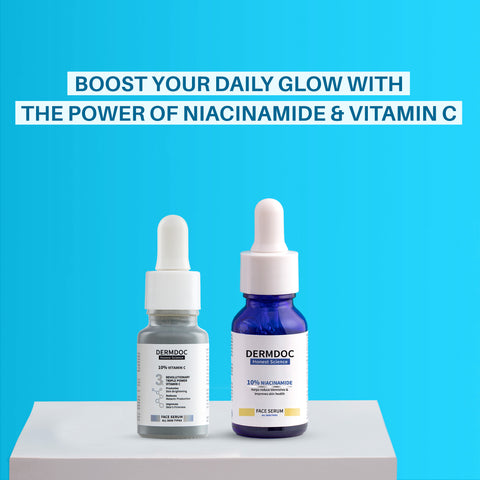 DERMDOC by Purplle Glow Boosters | 10% Niacinamide Face Serum (15 ml) |10% Vitamin C Face Serum (12 ml)