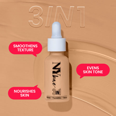 NY Bae 3 IN 1 Serum Foundation- Cool Pearl 10 (30 ml) | Infused with Primer | Moisturising I Glowing Korean Skin I Celeb Glow | Dewy Makeup | Evens Skin Tone | Ultra Glow