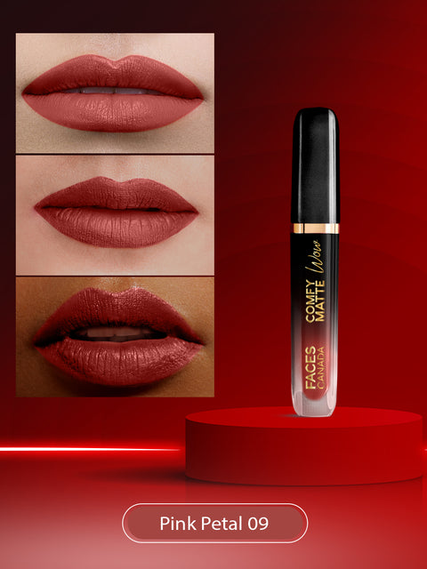 FACES CANADA Comfy Matte Wow Liquid Lipstick Pink Petal 09, (3.8 ml) | One Swipe Application | Highly Pigmented | Comfortable Wear | Glides Smoothly | Long Lasting | Transferproof