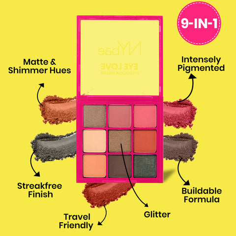 NY Bae Eye Love Eyeshadow Palette - Everyday Essentials 06 (9 gm) | 9 In 1 Palette | Nude | Matte & Shimmer | Rich Colour | Long Wear | Super Blendable