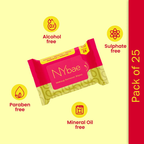 NY Bae Makeup Remover Wipes - Pack of 25 | Cleansing Facial Wipes | Refreshing | Alcohol Free | Sulphate Free | Compact | Travel Friendly
