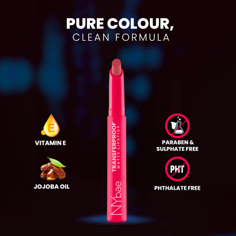 NY Bae Transfer-proof Matte Crayon Lipstick – Darling 02 - 2 gm Creamy & Moisturizing | Vitamin E | Feather Light Texture | 12 shades for all Indian skin tones | Smudge Proof | Retractable Easy to Use | Smooth Application | 8 hrs+ Long Lasting