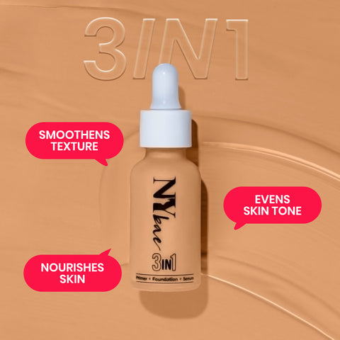 NY Bae 3 IN 1 Serum Foundation - Warm Cashew 03 (30 ml) | Infused with Primer | Moisturising I Glowing Korean Skin I Celeb Glow | Dewy Makeup | Evens Skin Tone | Ultra Glow
