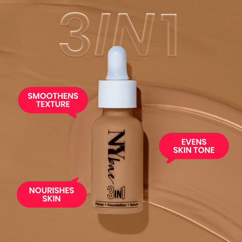 NY Bae 3 IN 1 Serum Foundation - Warm Honey 14 (30 ml) | Infused with Primer | Moisturising I Glowing Korean Skin I Celeb Glow | Dewy Makeup | Evens Skin Tone | Ultra Glow