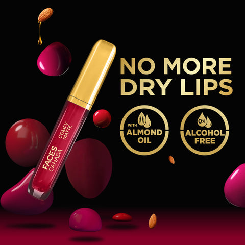 FACES CANADA Comfy Matte Liquid Lipstick - Glow Up 28, 3.8 ml | Comfortable 10HR Longstay | Intense Matte Color | Almond Oil & Vitamin E Infused | Super Smooth | No Dryness | No Alcohol