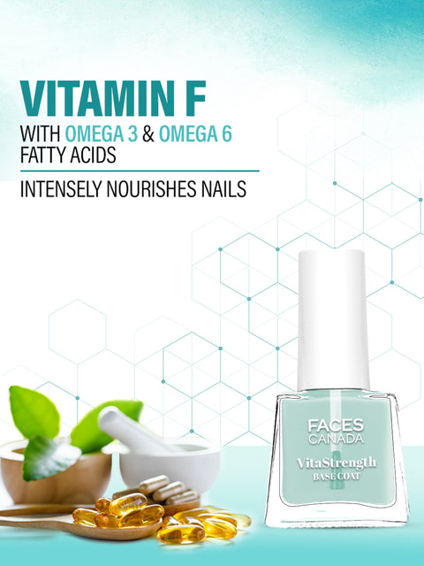 FACES CANADA VitaStrength Base Coat, 5 ml | Strengthens Nails | Brightens | Multivitamin | Borage Oil | Instantly Smoothens | Hydrates | Cruelty-free
