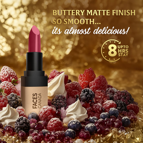 FACES CANADA Comfy Matte Velvet Touch Lipstick - Acai Parfait 12, 4.2 gm | Velvety Matte Finish | 8HR Longstay | Intense Colour | Hydrating Lips | Smooth Application | Foodproof & Crackproof