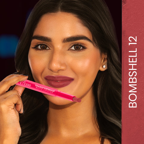 NY Bae Transfer-proof Matte Crayon Lipstick – Bombshell 12 - 2 gm Creamy & Moisturizing | Vitamin E | Feather Light Texture | 12 shades for all Indian skin tones | Smudge Proof | Retractable Easy to Use | Smooth Application | 8 hrs + Stay