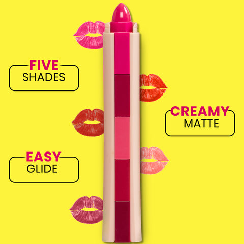NY Bae 5 IN 1 Lipstick - Happy Hues 01 (6.5 gm) | Creamy Matte | Lip Crayon | Multi-use: Blush, Eyeshadow, Lip Liner, Bronzer | Pink & Red Shades | Travel Kit