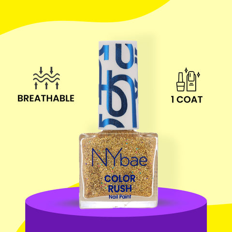 NY Bae Color Rush Nail Paint - Glam Giltter 02 (5.6 ml) | Chip Resistant | Long Lasting | Quick Dry | Gel Nail Polish