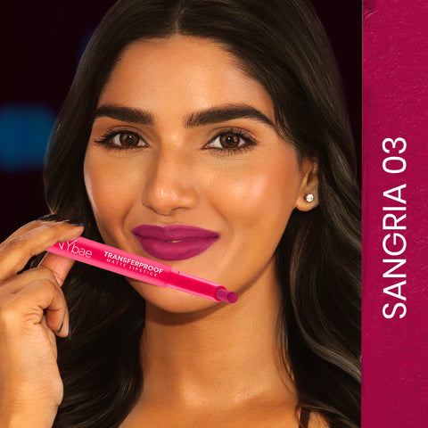 NY Bae Transfer-proof Matte Crayon Lipstick – Sangria 03 - 2 gm Creamy & Moisturizing | Vitamin E | Feather Light Texture | 12 shades for all Indian skin tones | Smudge Proof | Retractable Easy to Use | Smooth Application | 8 hrs+ Long Lasting