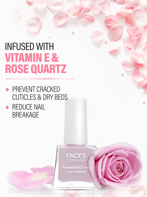 FACES CANADA Smooth & Even Nail Primer, 5ml | Vitamin E & Rose Quartz | Rose Flower Extract | Satin Matte Finish | Hydrated, Nourished & Brighter Nails | Blurs Imperfections | Conceals Ridges