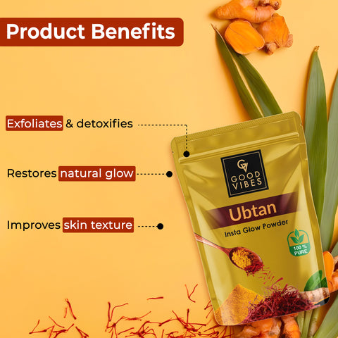 Good Vibes Ubtan Insta Glow Powder | 100% Natural, No Preservatives, No Pesticides, No Parabens, No Silicones, No Sulphates, No Animal Testing (50 gm)