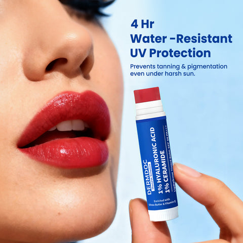 DermDoc 1% Hyaluronic Acid + 1% Ceramide Berry Tinted Lip Balm SPF 50 PA+++ 4 gm| Hydrates, Repairs & Protects Lips | UV Defense + 4 Hr Water Resistance | High Tint Coverage | Deep Moisturization | Sun Protection| Enriched with Shea Butter & Vitamin E