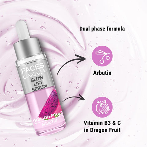 FACES CANADA Glow Lift Serum, 27 ml | Dragon Fruit & Arbutin | Biphasic Face Serum | Restores Glow & Hydrates For Spotless, Radiant & Plump Skin | Helps Reduce Dark Spots & Pigmentation