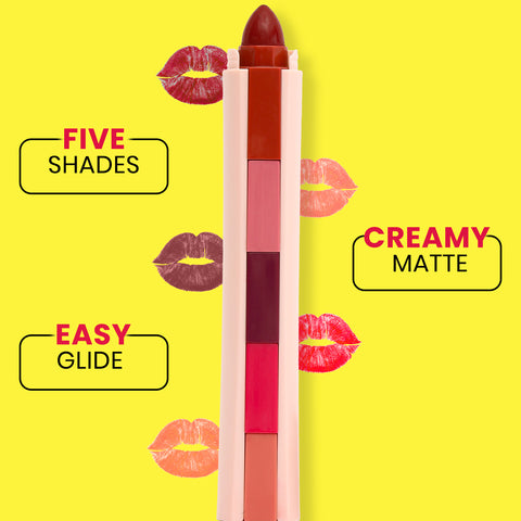 NY Bae 5 IN 1 Lipstick - Timeless Hues 03 (6.5 gm) | Creamy Matte | Lip Crayon | Multi-use: Blush, Eyeshadow, Lip Liner, Bronzer | Pink, Red & Nude Shades | Travel Kit