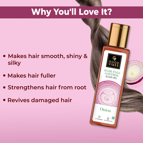 Good Vibes Onion Hairfall Control Oil | Strengthening | Hair Growth | No Parabens, No Sulphates, No Mineral Oil, No Animal Testing (100 ml)