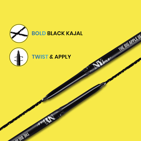 NY Bae The Big Apple Of My Eyes Kohl Kajal - Black (0.30 gm) | Eyeliner | Waterproof | Smudgeproof | Kajal Pencil | Jet Black | Smokey Eye | Eye Makeup | Eyeshadow