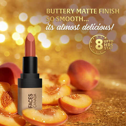 FACES CANADA Comfy Matte Velvet Touch Lipstick - Peach Cobbler 07, 4.2 gm | Velvety Matte Finish | 8HR Longstay | Intense Colour | Hydrating Lips | Smooth Application | Foodproof & Crackproof