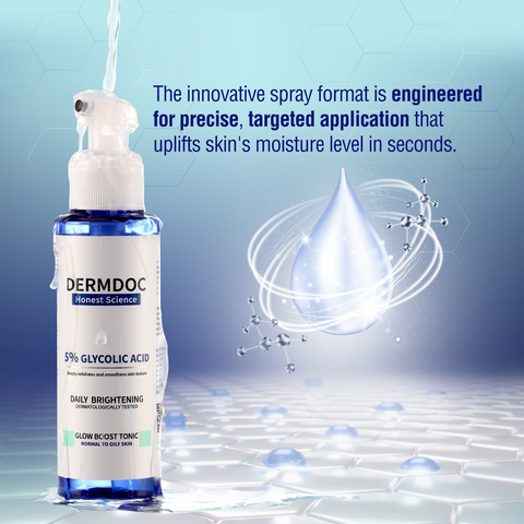 DERMDOC 5% Glycolic Acid Glow Boost Tonic (100 ml) | Toner For Glowing Skin | Gentle Exfoliation | Precision Spray Bottle | Skin Brightening