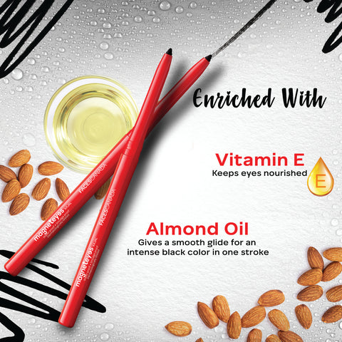 FACES CANADA Magneteyes Kajal Duo Pack - Black, (0.35 gm x 2) | 24HR Long Stay | One Stroke Smooth Glide | Waterproof, Smudgeproof & Fadeproof | Almond Oil & Vitamin E