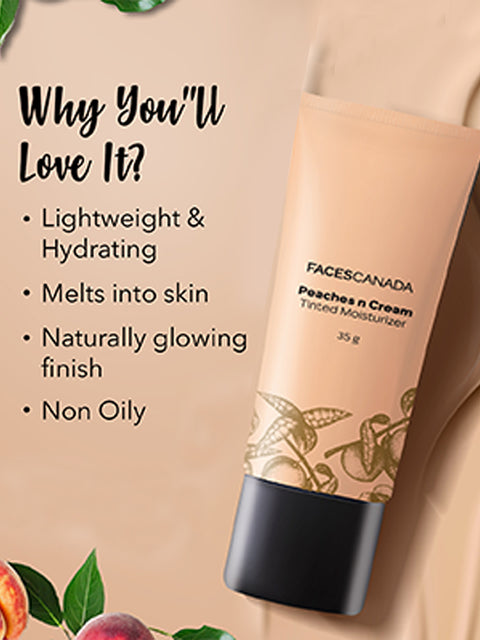 FACES CANADA Peaches N Cream Tinted Moisturizer - Honey Beige 03, Full Size (35 gm) | Soft Peachy, Natural Glow | Lightly Tinted BB Cream | Non Oily Lightweight Gel Formula | Blends Easily | Suitable For All Skin Types