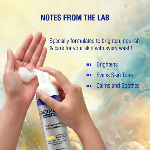 DERMDOC 1% Niacinamide & 0.5% Vitamin C Foaming Face Wash for Glowing Skin (80 ml) | Skin Cleansing | Oily Skin Friendly | Oil-Free Face Wash