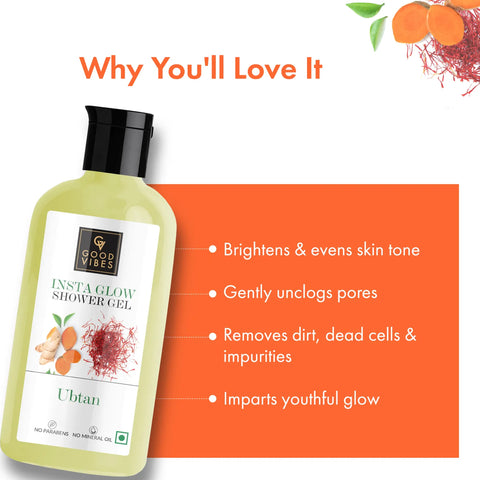 Good Vibes Ubtan Insta Glow Shower Gel | (Body Wash) For Glowing Skin | (300 ml)