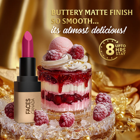 FACES CANADA Comfy Matte Velvet Touch Lipstick - Raspberry Sorbet 11, 4.2 gm | Velvety Matte Finish | 8HR Longstay | Intense Colour | Hydrating Lips | Smooth Application | Foodproof & Crackproof