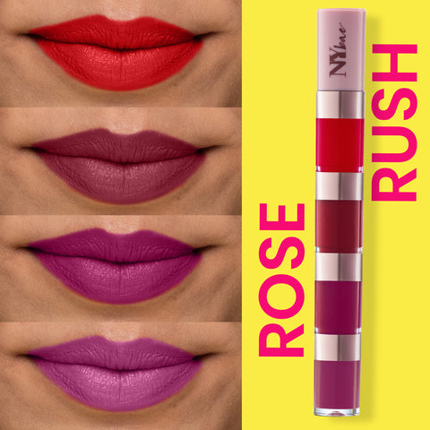 NY Bae 4 IN 1 Lip Play Liquid Lipstick - Rose Rush (4 ml) | Matte Lips | Super Pigmented | Multi-Use | Maroon & Red Shades | Travel Kit