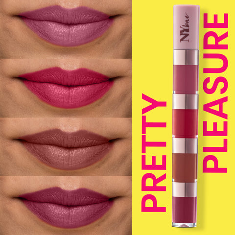 NY Bae 4 IN 1 Lip Play Liquid Lipstick - Pretty Pleasure (4 ml) | Matte Lips | Super Pigmented | Multi-Use | Pink & Brown Shades | Travel Kit