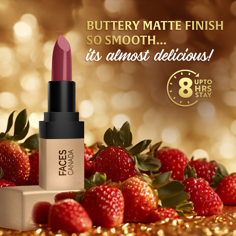 FACES CANADA Comfy Matte Velvet Touch Lipstick - Berry Smoothie 04, 4.2 gm | Velvety Matte Finish | 8HR Longstay | Intense Colour | Hydrating Lips | Smooth Application | Foodproof & Crackproof