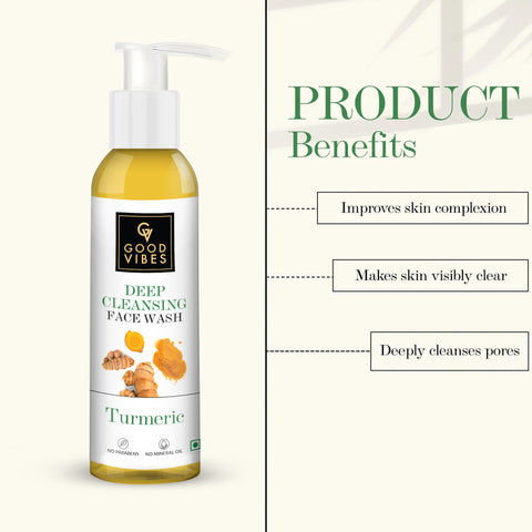 Good Vibes Turmeric Deep Cleansing Face Wash | Hydrating, Moisturizing, Brightening | No Parabens, No Mineral Oil, No Animal Testing (120 ml)
