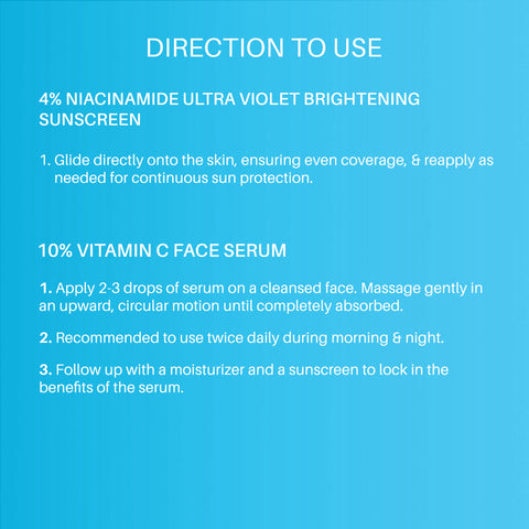 DERMDOC Glow & Shield Duo (Combo of 2) | 4% Niacinamide Ultra Violet Brightening Sunscreen with SPF 50 PA+++ Sun Protection (60 gm) | 10% Vitamin C Face Serum for Glowing Skin (12 ml)