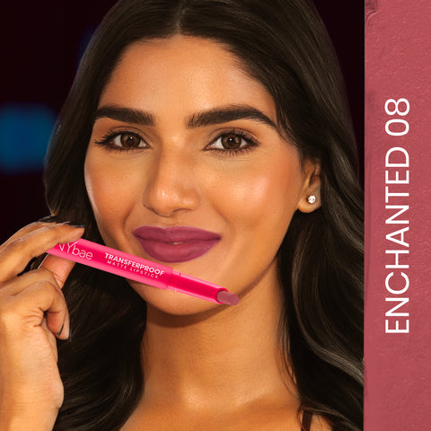 NY Bae Transfer-proof Matte Crayon Lipstick – Enchanted 08 - 2 gm Creamy & Moisturizing | Vitamin E | Feather Light Texture | 12 shades for all Indian skin tones | Smudge Proof | Retractable Easy to Use | Smooth Application | 8 hrs + Stay