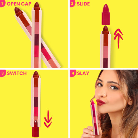 NY Bae 5 IN 1 Lipstick - Timeless Hues 03 (6.5 gm) | Creamy Matte | Lip Crayon | Multi-use: Blush, Eyeshadow, Lip Liner, Bronzer | Pink, Red & Nude Shades | Travel Kit