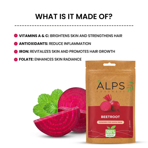 Alps Goodness Powder - Beetroot (50 gm) | 100% Natural Powder | No Chemicals, No Preservatives, No Pesticides | Hair Mask or Face Mask | Nourishes hair follicles | Face Pack for brightening skin | Hair Spa