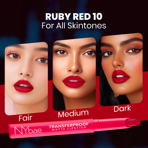 NY Bae Transfer-proof Matte Crayon Lipstick –Ruby Red 10 - 2 gm Creamy & Moisturizing | Vitamin E | Feather Light Texture | 12 shades for all Indian skin tones | Smudge Proof | Retractable Easy to Use | Smooth Application | 8 hrs+ Long Lasting