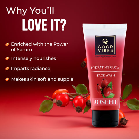 Good Vibes Rosehip Hydrating Glow Face Wash | Deep Pore Cleansing, Moisturizing, Brightening (100 ml)