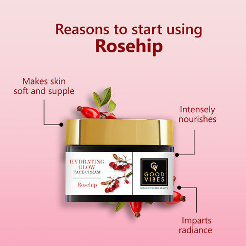 Good Vibes Rosehip Hydrating Glow Face Cream with Power of Serum | Deep Nourishing & Brightening (50 gm)