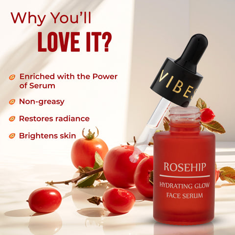 Good Vibes Rosehip Hydrating Glow Face Serum | Light, Non-Sticky, Brightening | With Vitamin E (30 ml)