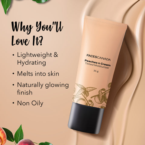 FACES CANADA Peaches N Cream Tinted Moisturizer Mini - Light 01, Mini Size (18 gm) | Soft Peachy, Natural Glow | Lightly Tinted BB Cream | Non Oily Lightweight Gel Formula | Blends Easily | Suitable For All Skin Types